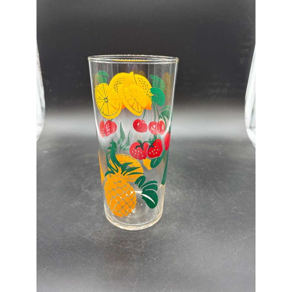 Vintage Fruit Medley Juice Glass Strawberry Lemon Pineapple Cherry Retro Tumbler